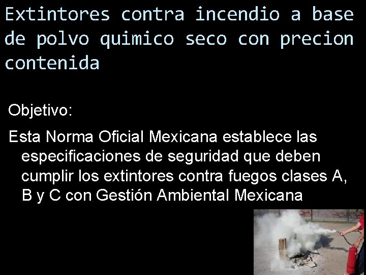 Extintores contra incendio a base de polvo quimico seco con precion contenida Objetivo: Esta