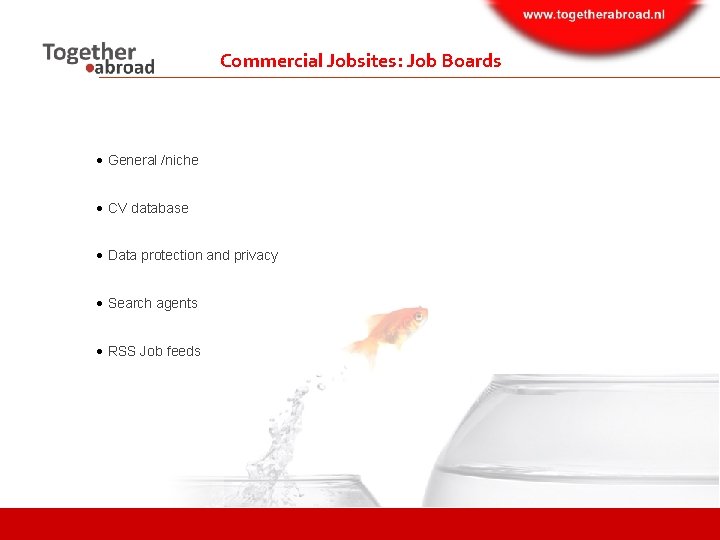 Commercial Jobsites: Job Boards General /niche CV database Data protection and privacy Search agents