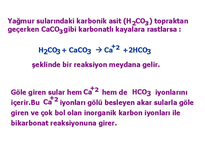 Yağmur sularındaki karbonik asit (H 2 CO 3 ) topraktan geçerken Ca. CO 3