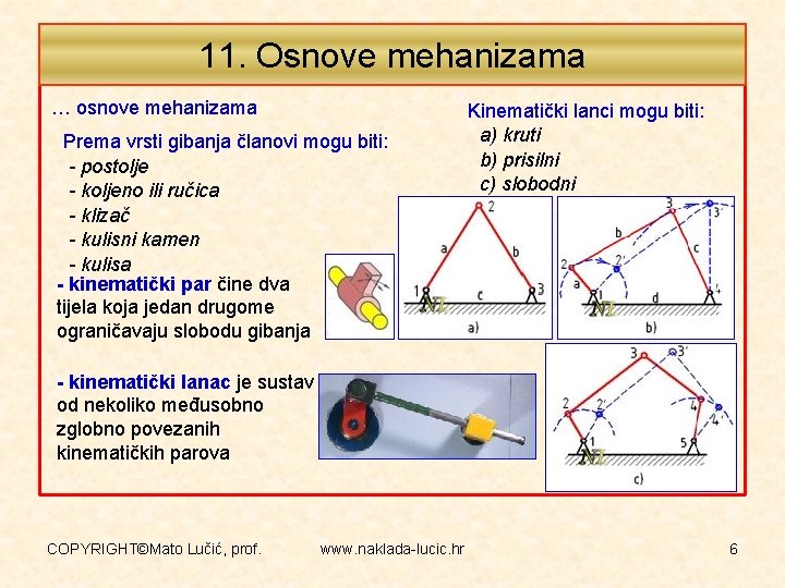 11. Osnove mehanizama … osnove mehanizama Prema vrsti gibanja članovi mogu biti: - postolje 11. Osnove mehanizama … osnove mehanizama Prema vrsti gibanja članovi mogu biti: - postolje