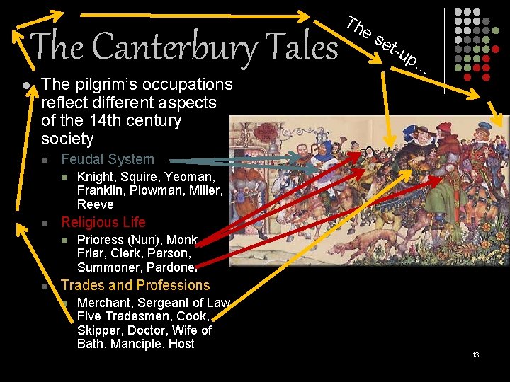 The Canterbury Tales l Th e s et- up … The pilgrim’s occupations reflect