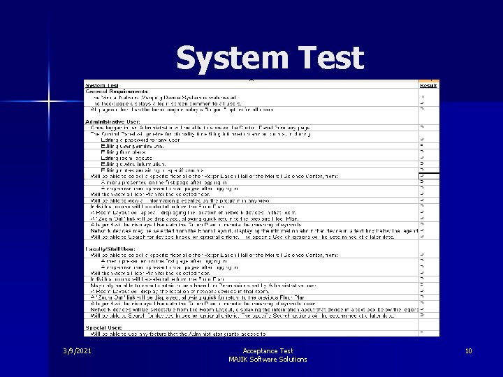 System Test 3/9/2021 Acceptance Test MAJIK Software Solutions 10 