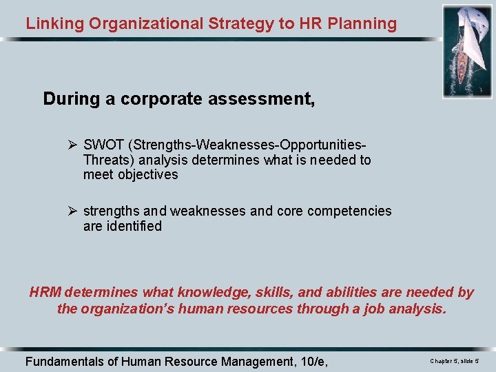 Linking Organizational Strategy to HR Planning During a corporate assessment, Ø SWOT (Strengths-Weaknesses-Opportunities. Threats)