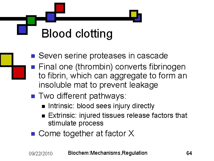 Blood clotting n n n Seven serine proteases in cascade Final one (thrombin) converts
