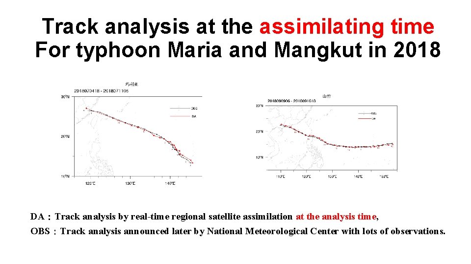 Track analysis at the assimilating time For typhoon Maria and Mangkut in 2018 DA：Track