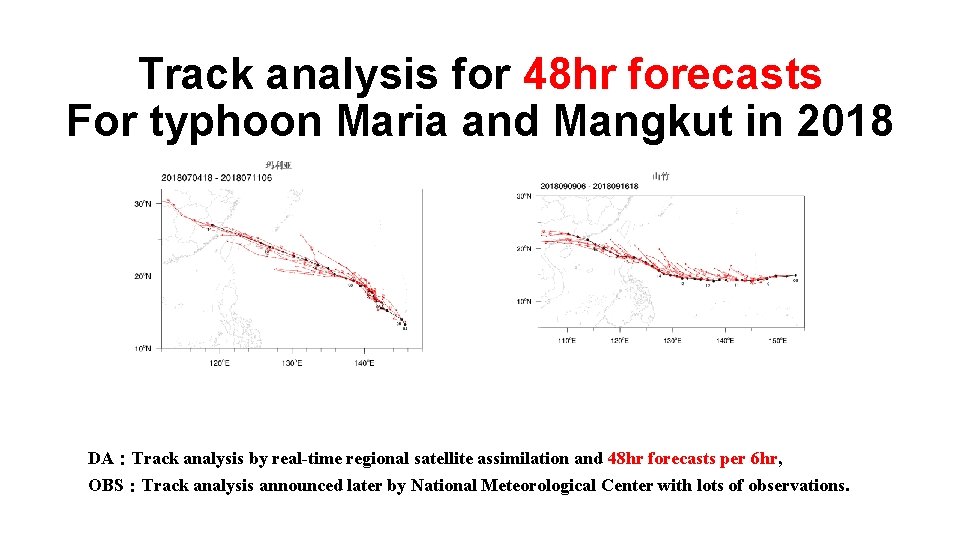 Track analysis for 48 hr forecasts For typhoon Maria and Mangkut in 2018 DA：Track