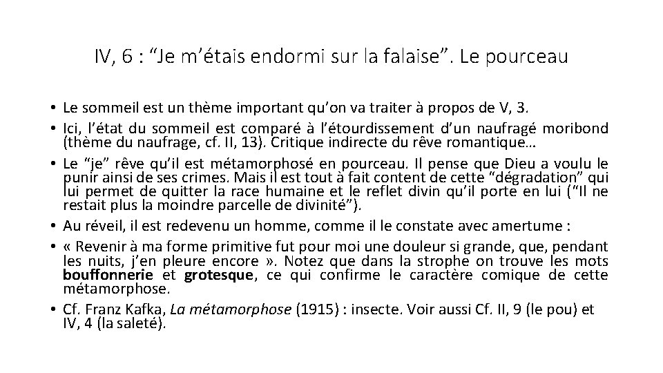 IV, 6 : “Je m’étais endormi sur la falaise”. Le pourceau • Le sommeil