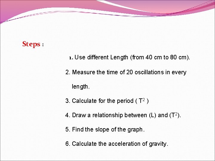 Steps : 1. Use different Length (from 40 cm to 80 cm). 2. Measure