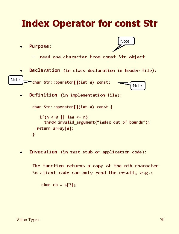 Index Operator for const Str · Purpose: Note – read one character from const