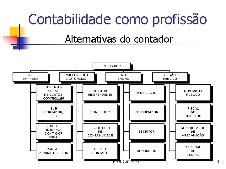Contabilidade como profissão Alternativas do contador CONTADOR NA EMPRESA INDEPENDENTE (AUTÔNOMO) NO ENSINO ÓRGÃO