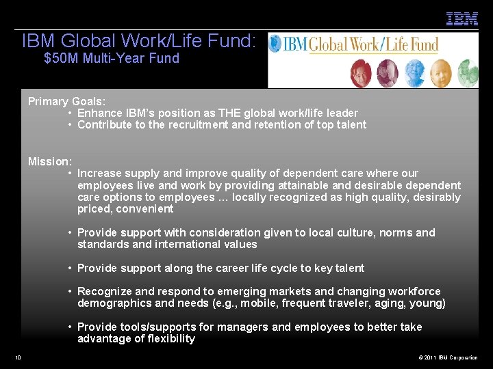 IBM Global Work/Life Fund: $50 M Multi-Year Fund Primary Goals: • Enhance IBM’s position