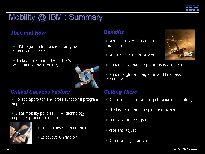 Mobility @ IBM : Summary Then and Now IBM began to formalize mobility as