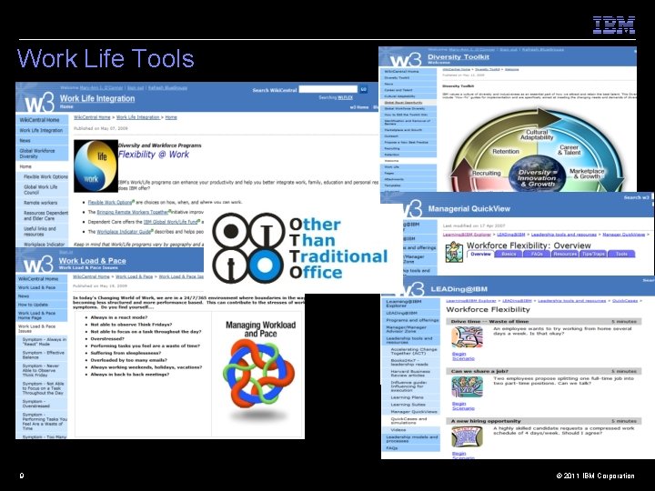 Work Life Tools 9 © 2011 IBM Corporation 