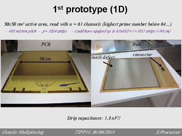 1 st prototype (1 D) 50 x 50 cm² active area, read with n