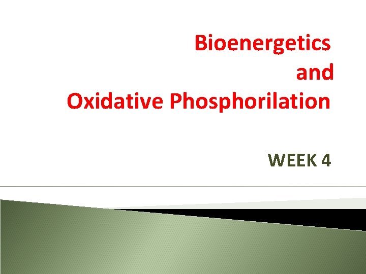 Bioenergetics and Oxidative Phosphorilation WEEK 4 