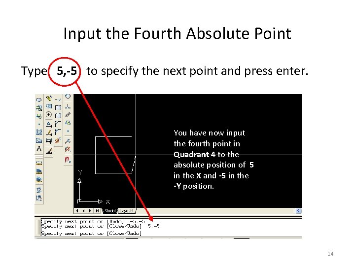 Input the Fourth Absolute Point Type 5, -5 to specify the next point and
