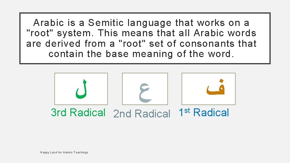 Arabic is a Semitic language that works on a "root" system. This means that