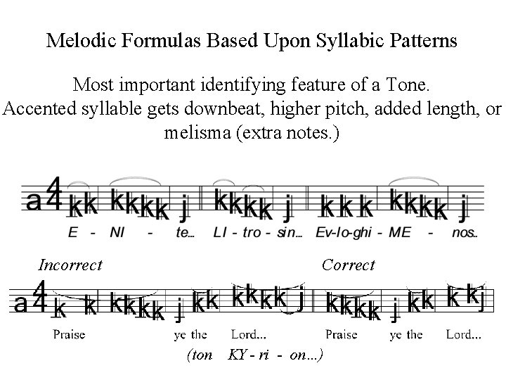 Melodic Formulas Based Upon Syllabic Patterns Most important identifying feature of a Tone. Accented