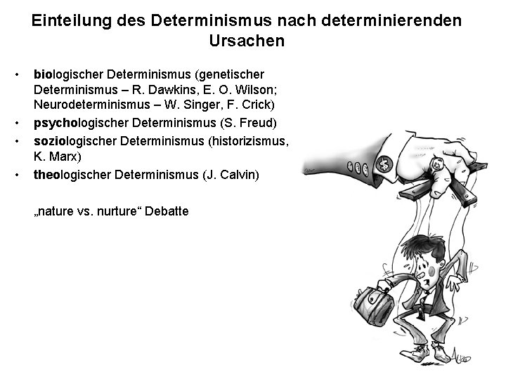 Einteilung des Determinismus nach determinierenden Ursachen • • biologischer Determinismus (genetischer Determinismus – R.