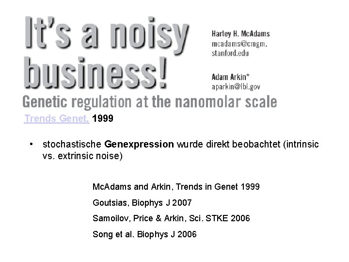 Trends Genet. 1999 • stochastische Genexpression wurde direkt beobachtet (intrinsic vs. extrinsic noise) Mc.