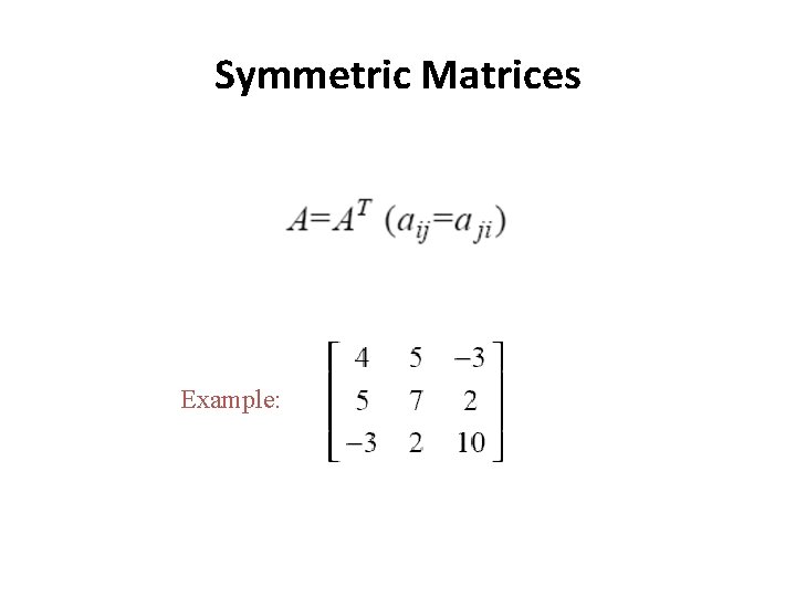 Symmetric Matrices Example: 