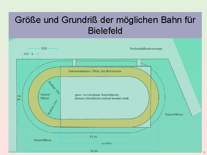 Größe und Grundriß der möglichen Bahn für Bielefeld 7 