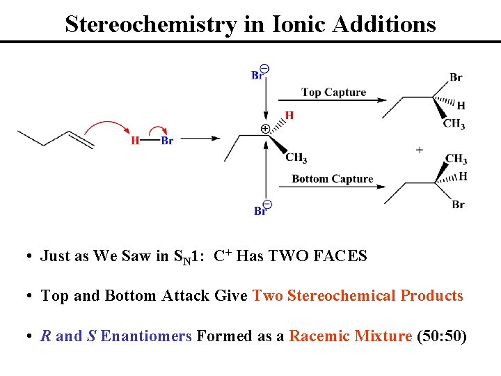 Stereochemistry in Ionic Additions • Just as We Saw in SN 1: C+ Has