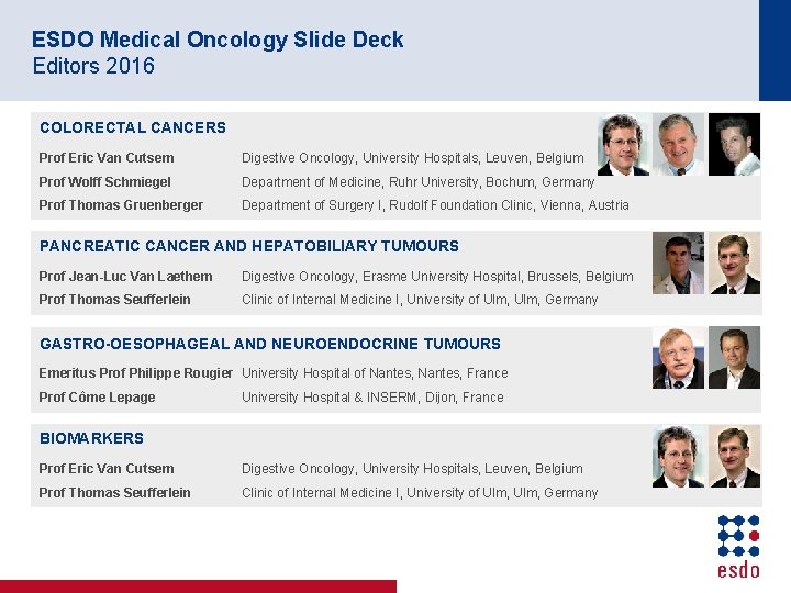 ESDO Medical Oncology Slide Deck Editors 2016 COLORECTAL CANCERS Prof Eric Van Cutsem Digestive