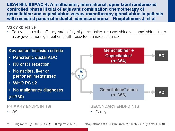 LBA 4006: ESPAC-4: A multicenter, international, open-label randomized controlled phase III trial of adjuvant