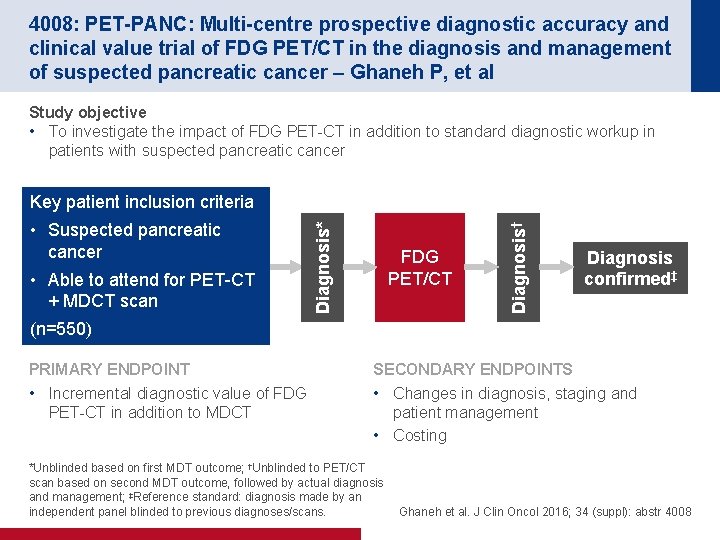 4008: PET-PANC: Multi-centre prospective diagnostic accuracy and clinical value trial of FDG PET/CT in