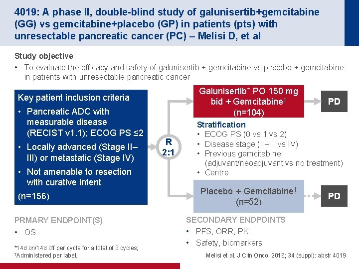 4019: A phase II, double-blind study of galunisertib+gemcitabine (GG) vs gemcitabine+placebo (GP) in patients