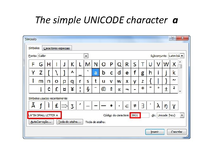 The simple UNICODE character a 