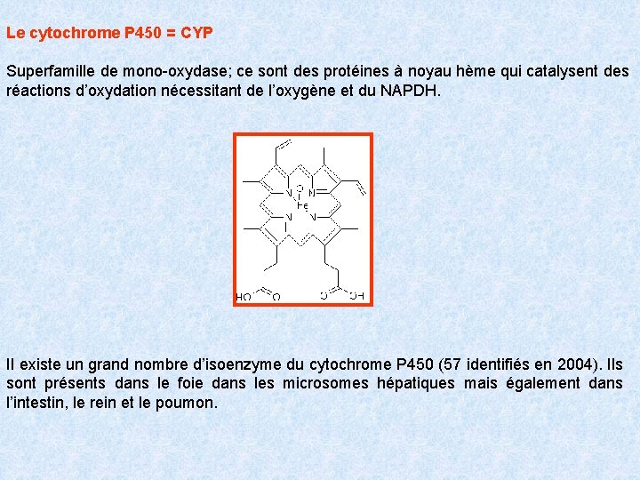 Le cytochrome P 450 = CYP Superfamille de mono-oxydase; ce sont des protéines à