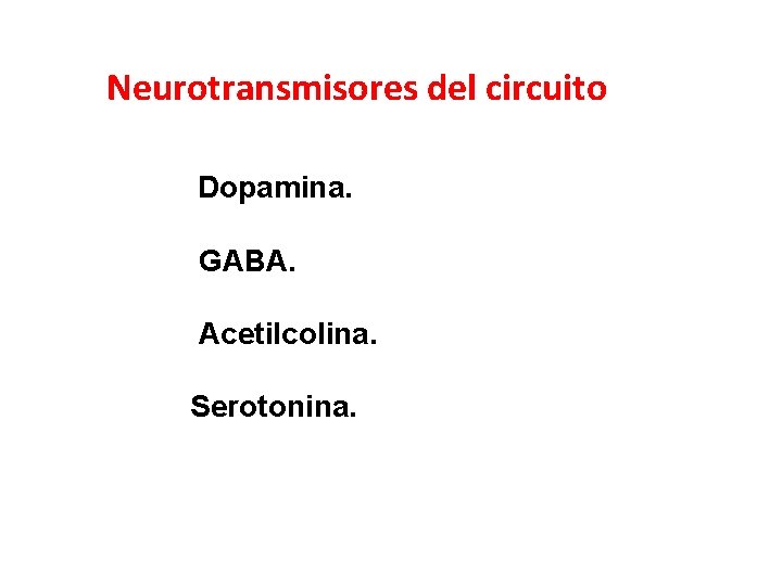Neurotransmisores del circuito Dopamina. GABA. Acetilcolina. Serotonina. 