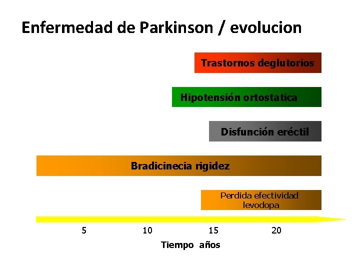 Enfermedad de Parkinson / evolucion Trastornos deglutorios Hipotensión ortostatica Disfunción eréctil Bradicinecia rigidez Perdida