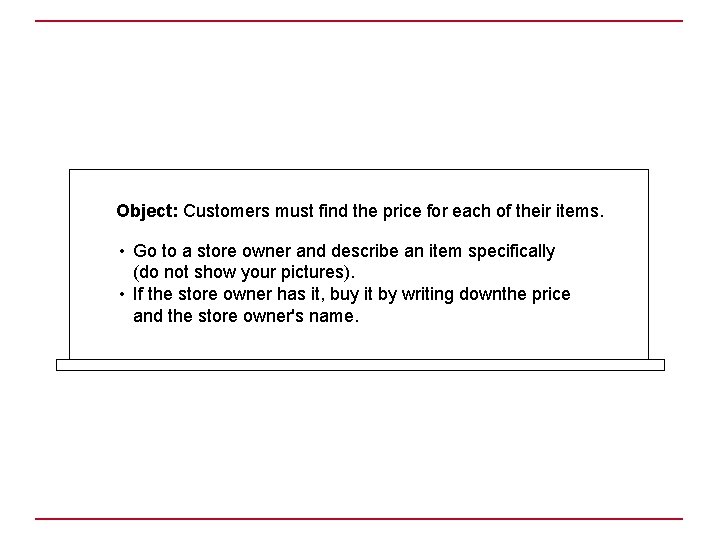 Object: Customers must find the price for each of their items. • Go to