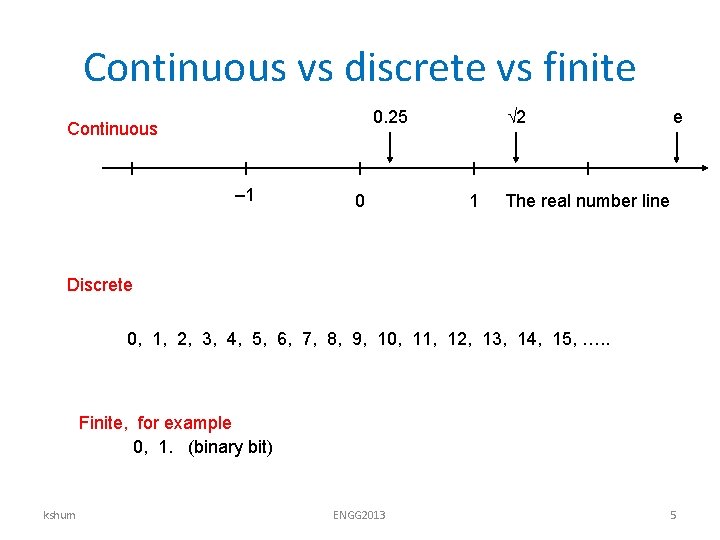 Continuous vs discrete vs finite 2 0. 25 Continuous – 1 0 1 e