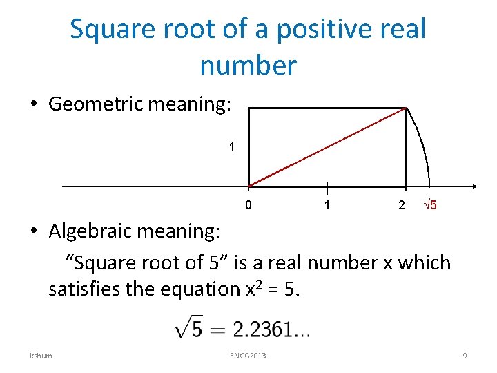 Square root of a positive real number • Geometric meaning: 1 0 1 2