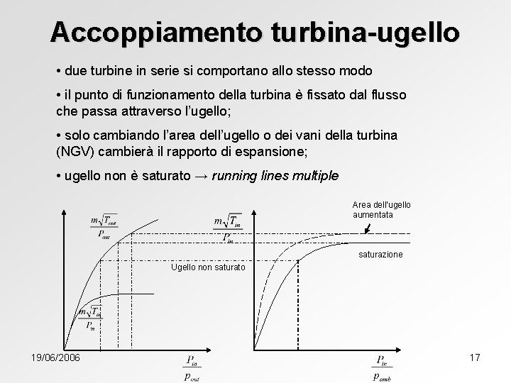 Accoppiamento turbina-ugello • due turbine in serie si comportano allo stesso modo • il