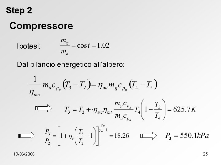 Step 2 Compressore Ipotesi: Dal bilancio energetico all’albero: 19/06/2006 25 