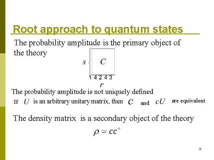 Root approach to quantum states The probability amplitude