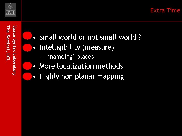 Extra Time Space Syntax Laboratory The Bartlett, UCL • Small world or not small