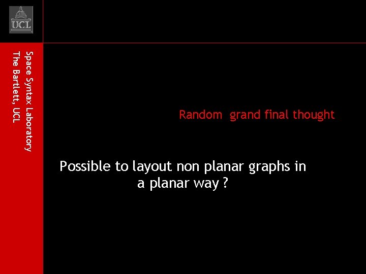 Space Syntax Laboratory The Bartlett, UCL Random grand final thought Possible to layout non