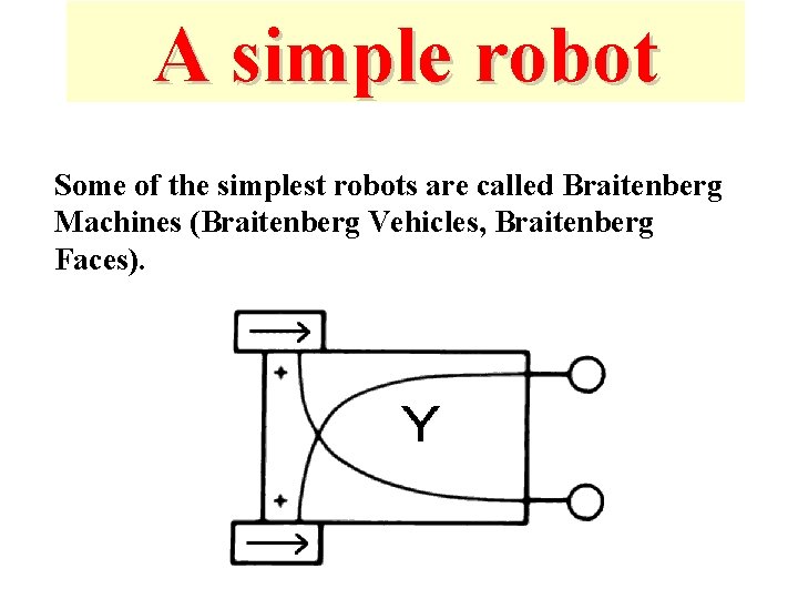 A simple robot Some of the simplest robots are called Braitenberg Machines (Braitenberg Vehicles,