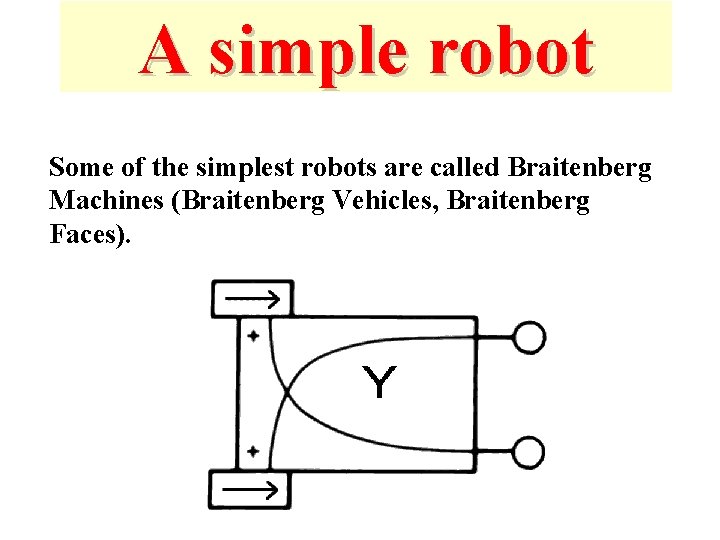 A simple robot Some of the simplest robots are called Braitenberg Machines (Braitenberg Vehicles, A simple robot Some of the simplest robots are called Braitenberg Machines (Braitenberg Vehicles,