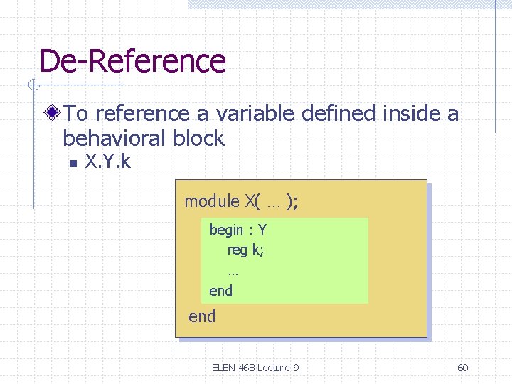 De-Reference To reference a variable defined inside a behavioral block n X. Y. k