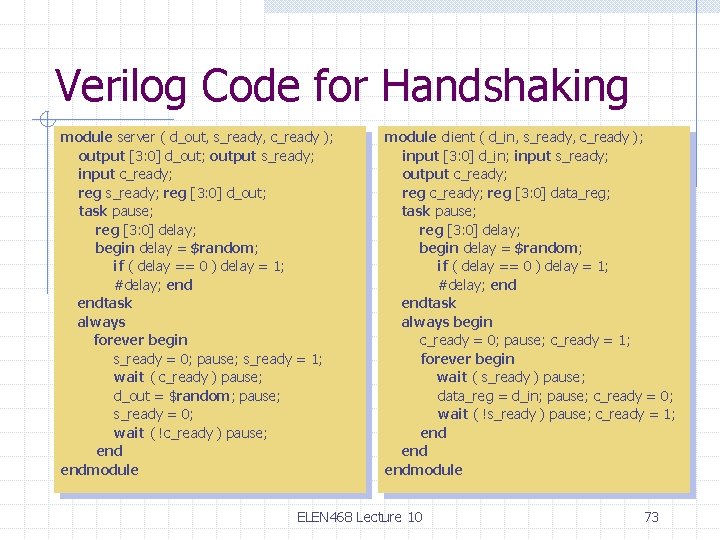 Verilog Code for Handshaking module server ( d_out, s_ready, c_ready ); output [3: 0]