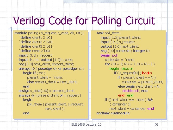 Verilog Code for Polling Circuit module polling ( s_request, s_code, clk, rst ); `define