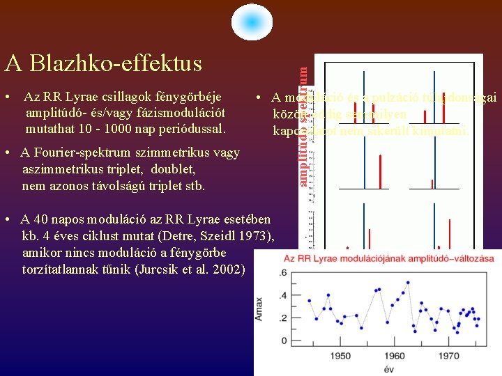  • Az RR Lyrae csillagok fénygörbéje amplitúdó- és/vagy fázismodulációt mutathat 10 - 1000