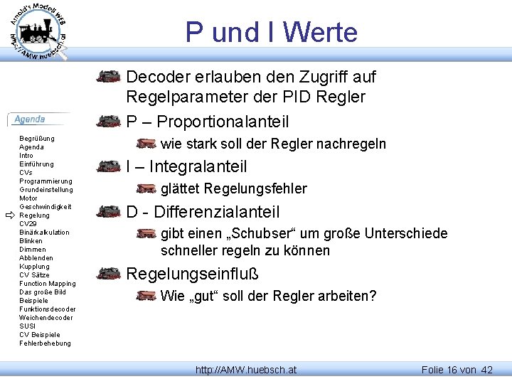 P und I Werte Decoder erlauben den Zugriff auf Regelparameter der PID Regler P